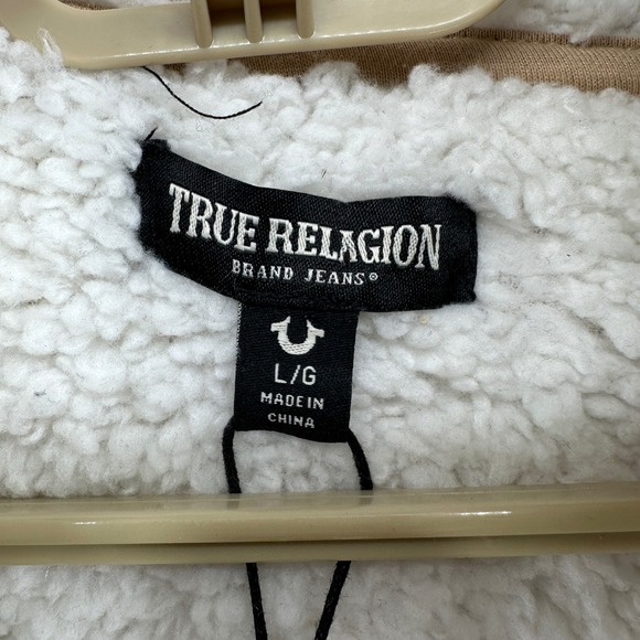 $164 NWT True Religion Mens LG True Sherpa Full Zip Hoodie Travertine Tan Buddha - Picture 4 of 12